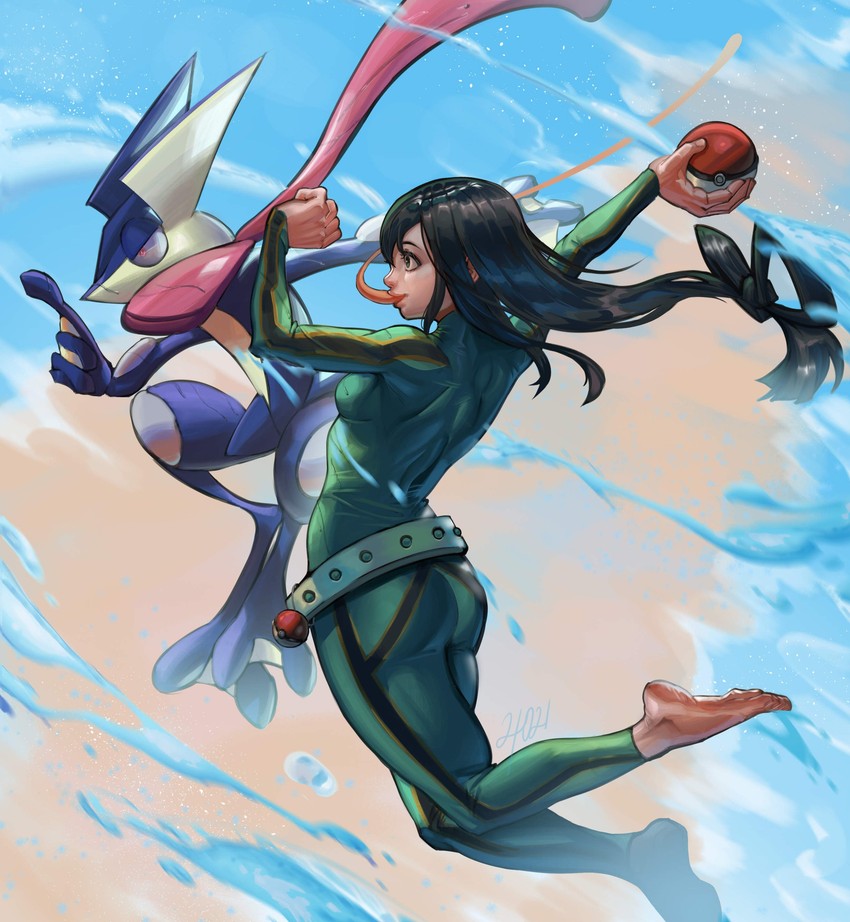 asui tsuyu and greninja (pokemon and 1 more) drawn by artistntraining