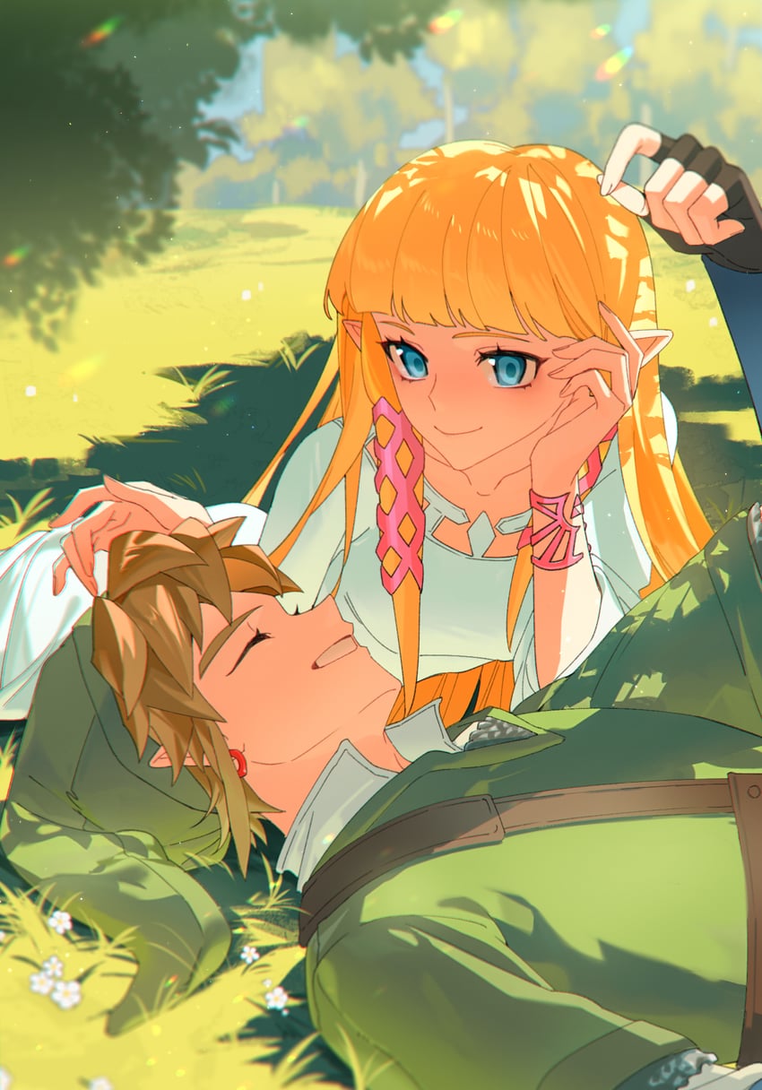 link and princess zelda (the legend of zelda and 1 more) drawn by namazuoku