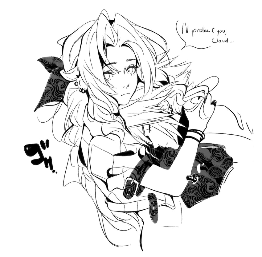 cloud strife and aerith gainsborough (final fantasy and 3 more) drawn by demonerith