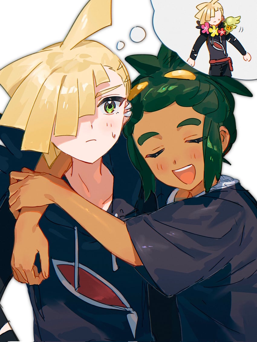 gladion, hau, and comfey (pokemon and 1 more) drawn by fua1heyvot4ifsr