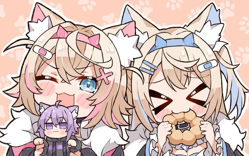 nekomata okayu, fuwawa abyssgard, and mococo abyssgard (hololive and 1 more) drawn by kukie-nyan