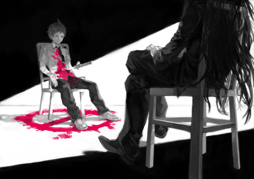 hinata hajime and kamukura izuru (danganronpa and 1 more) drawn by amber389