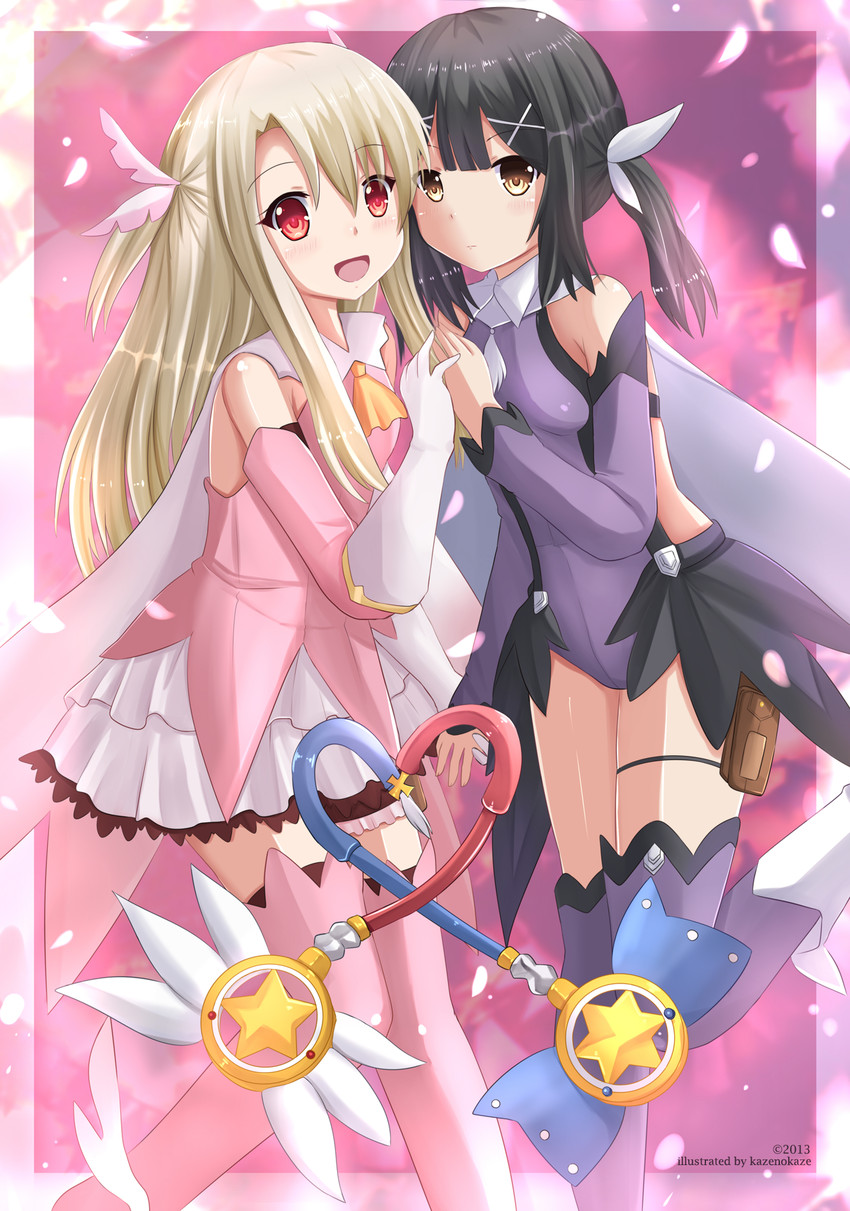 illyasviel von einzbern, miyu edelfelt, prisma illya, magical ruby, and magical sapphire (fate and 1 more) drawn by kazenokaze