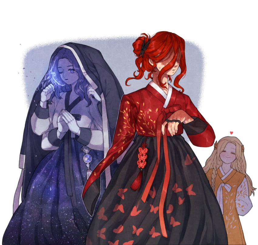 ranni the witch, malenia blade of miquella, and miquella (elden ring) drawn by donar0217