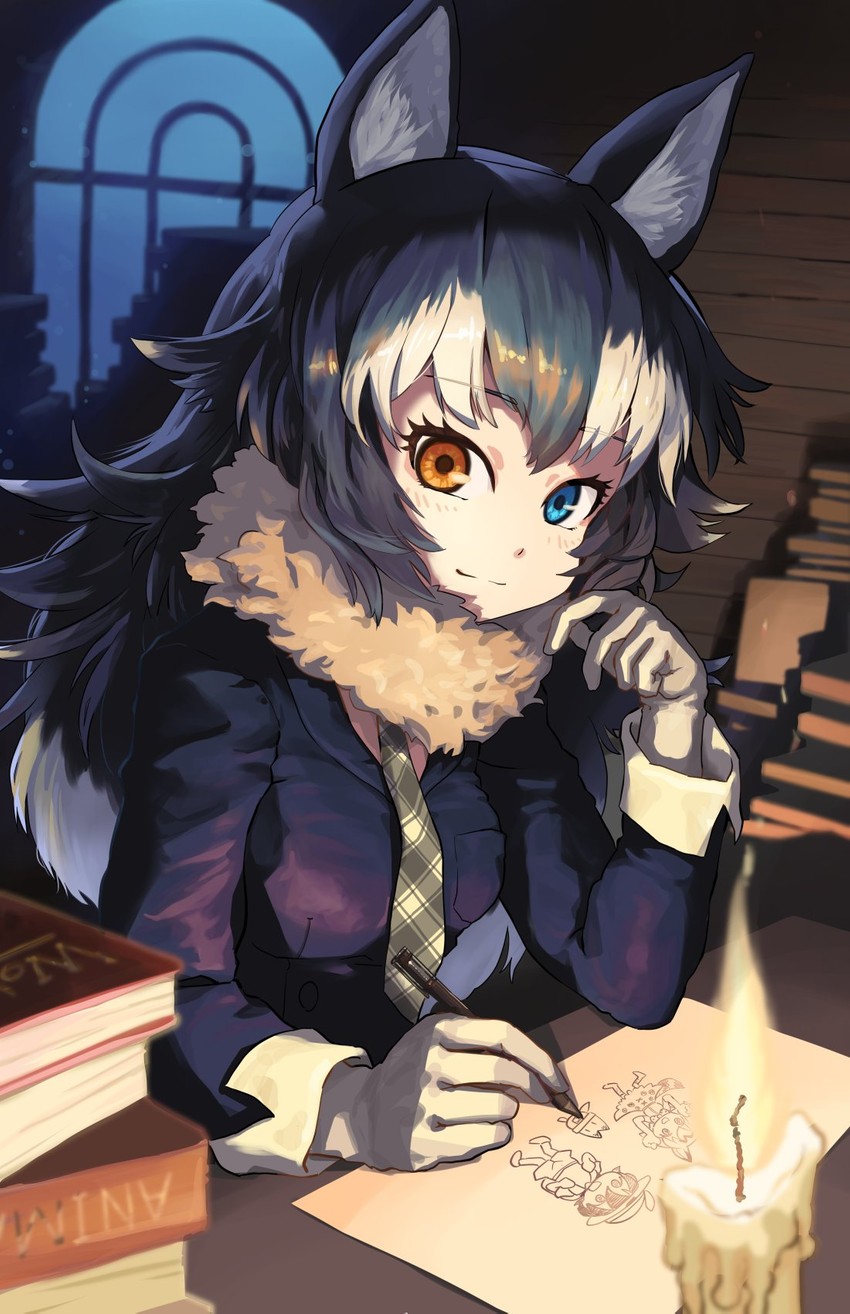 serval, kaban, lucky beast, and grey wolf (kemono friends) drawn by melaton