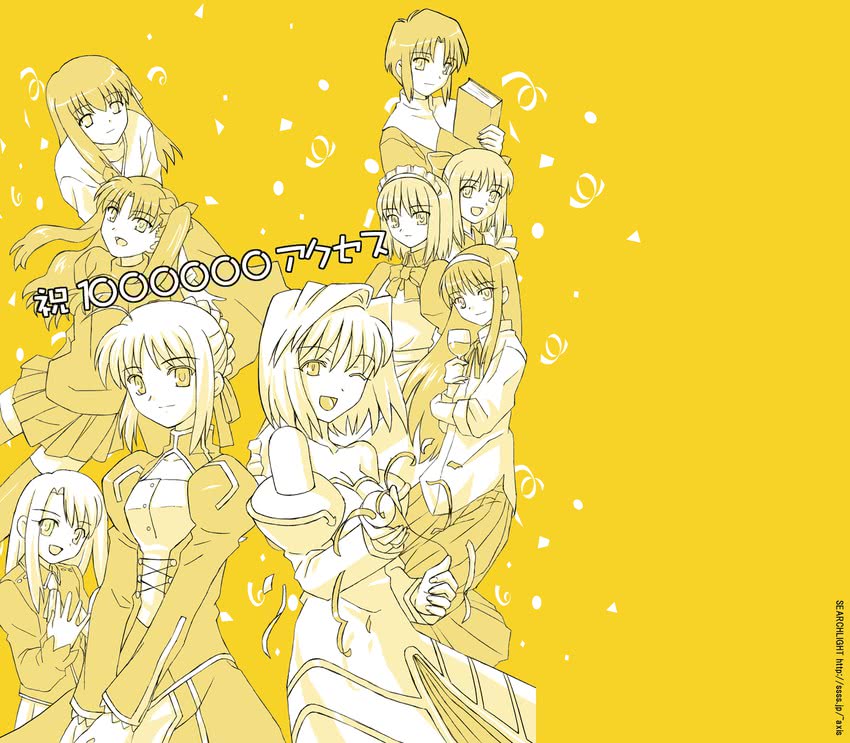 artoria pendragon, saber, tohsaka rin, illyasviel von einzbern, matou sakura, and 6 more (fate and 3 more) drawn by midori_(searchlight)