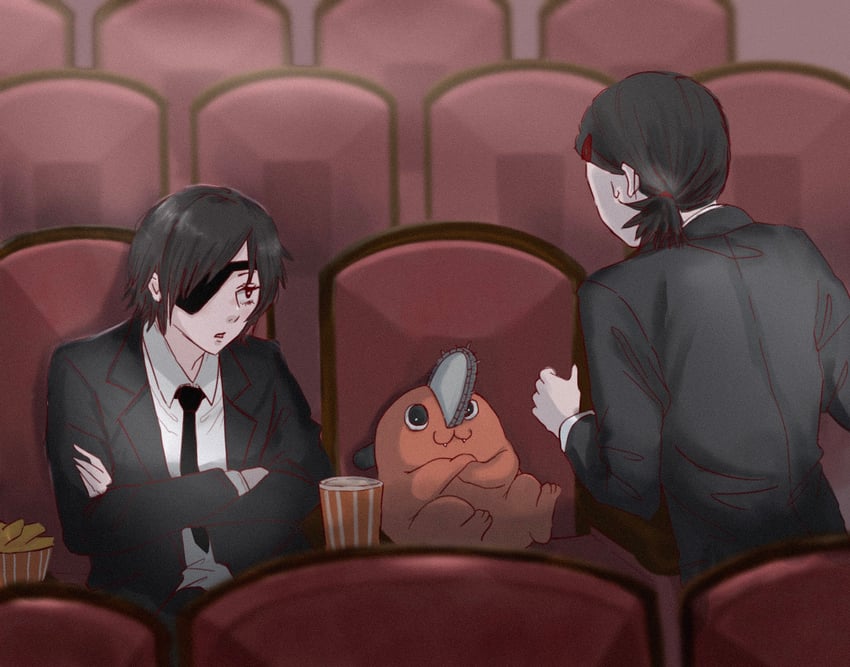 higashiyama kobeni, pochita, and himeno (chainsaw man) drawn by iing_naoe