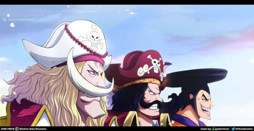 gol d. roger, edward newgate, and kouzuki oden (one piece) drawn by goldenhans