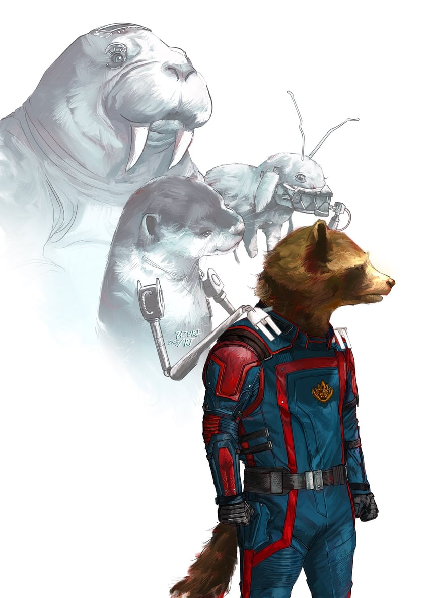 rocket raccoon, lylla, teefs, and floor (marvel and 3 more) drawn by uzuri_art