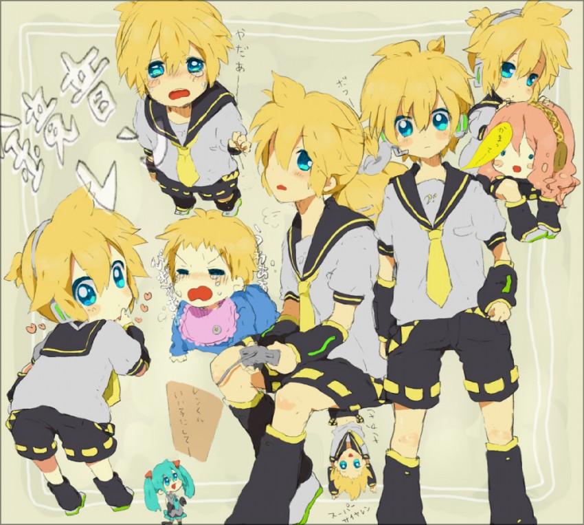 hatsune miku, kagamine rin, kagamine len, megurine luka, and takoluka (vocaloid) drawn by tooi