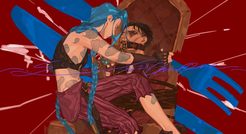 jinx, arcane jinx, and silco (league of legends and 1 more) drawn by yi_zheng_zhi_niao