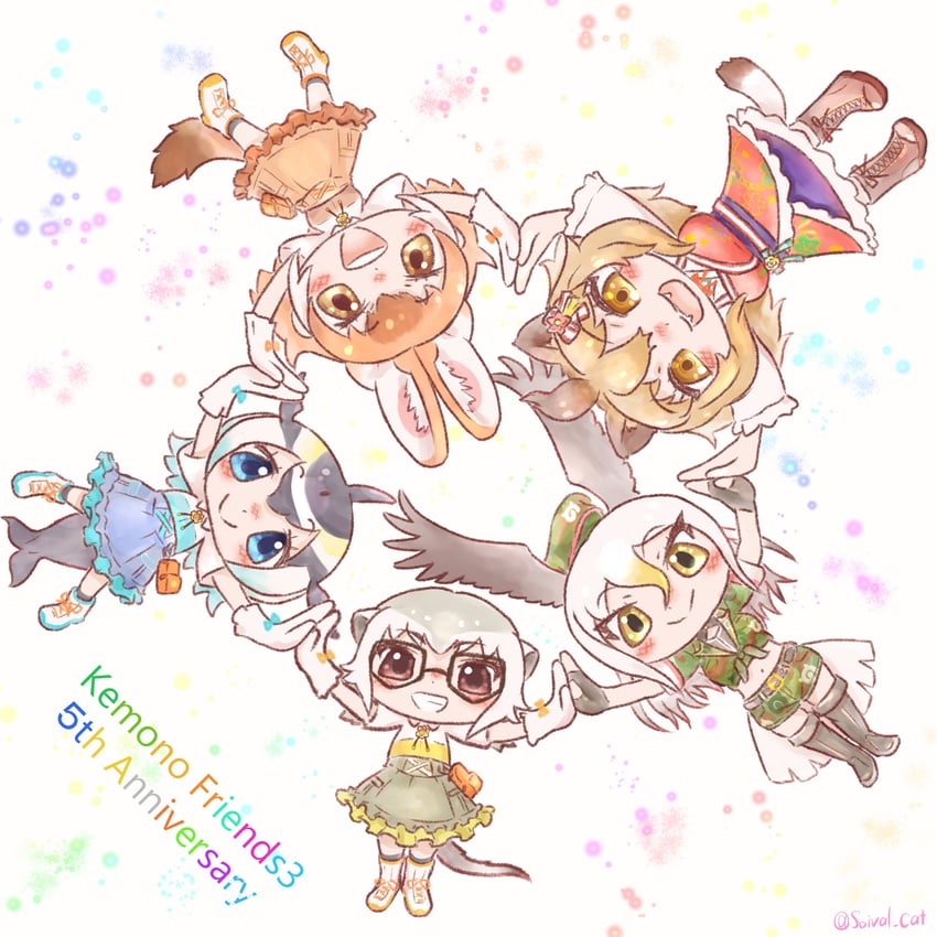 dhole, lion, common dolphin, meerkat, and bald eagle (kemono friends and 1 more) drawn by saival_cat