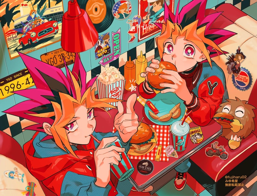 muto yugi and yami yugi (yu-gi-oh! and 1 more) drawn by fujiharu_(akamine)