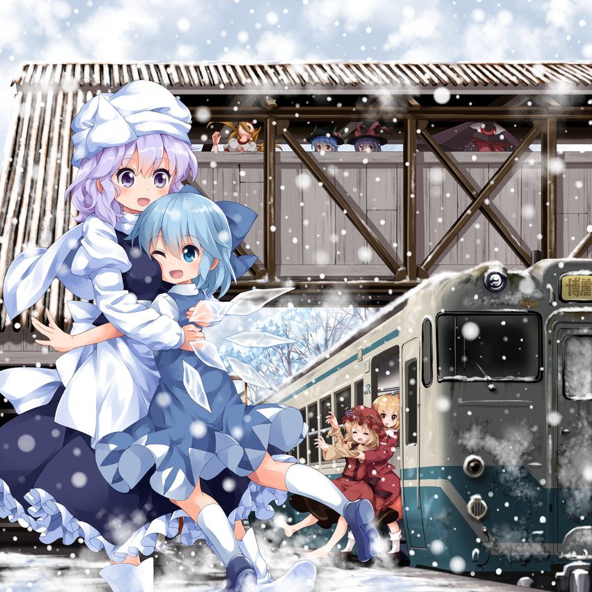 cirno, tatara kogasa, hinanawi tenshi, hoshiguma yuugi, nagae iku, and 3 more (touhou) drawn by ruu_(tksymkw)