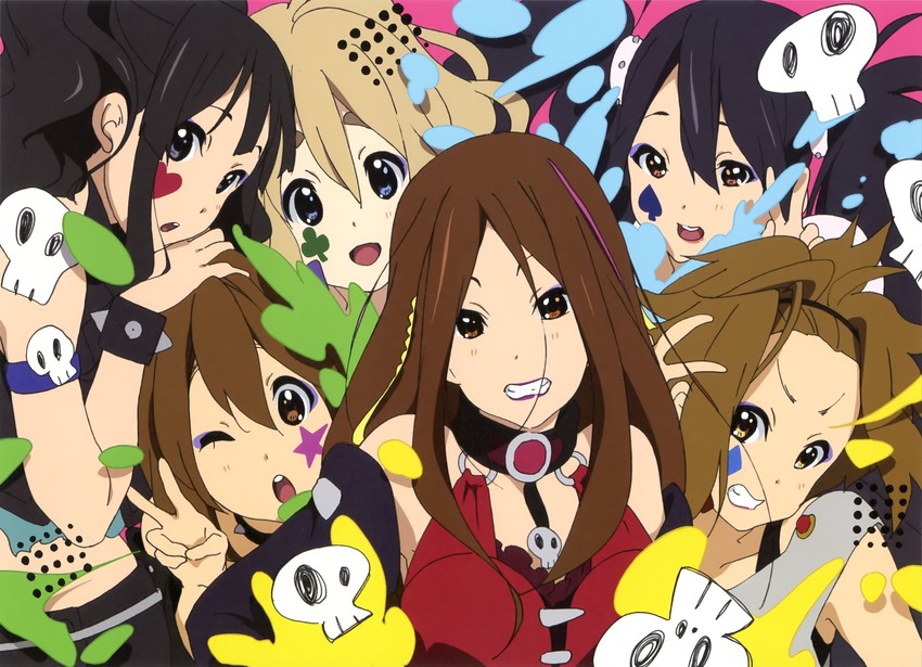 akiyama mio, nakano azusa, hirasawa yui, tainaka ritsu, kotobuki tsumugi, and 1 more (k-on!) drawn by nakagawa_yukako