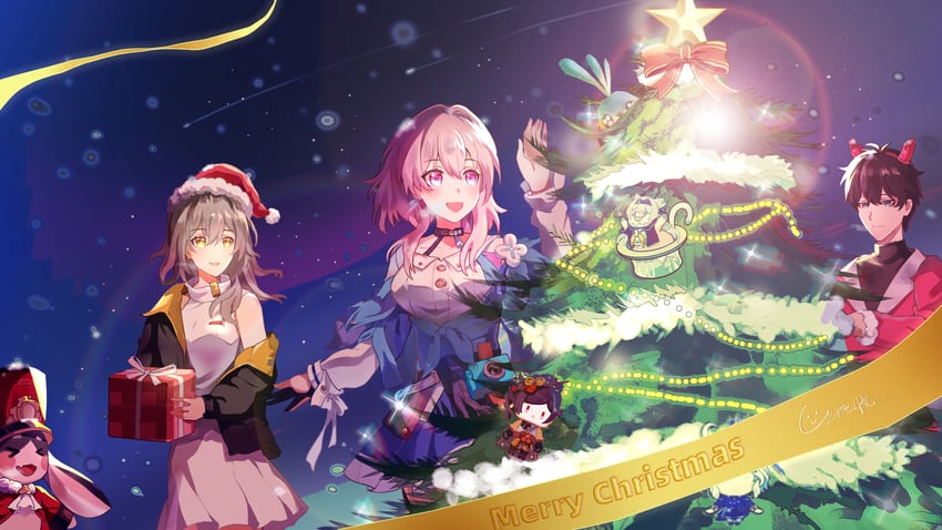 trailblazer, firefly, furina, stelle, march 7th, and 3 more (genshin impact and 3 more) drawn by qise_zhijing