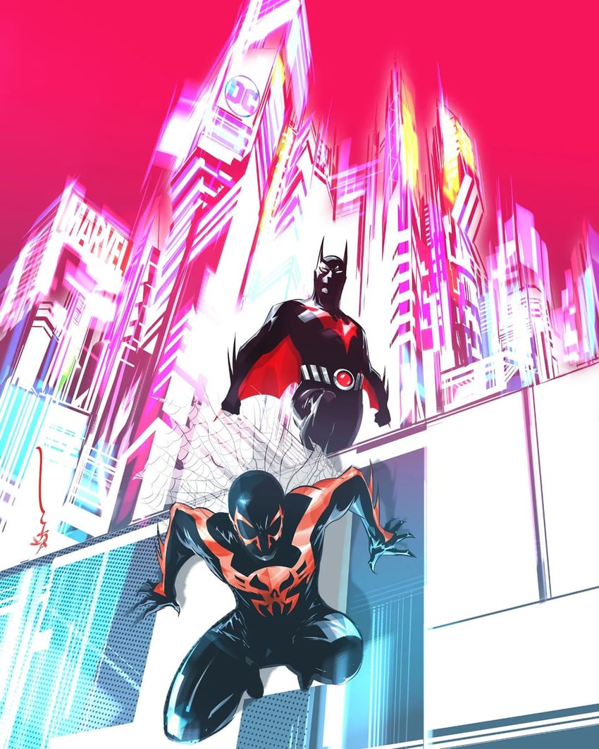 batman, miguel o'hara, spider-man, and terry mcginnis (marvel and 5 more) drawn by dustin_nguyen