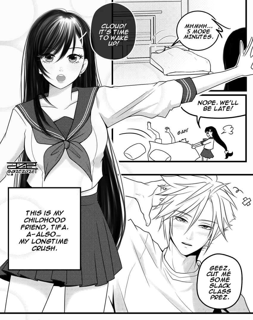tifa lockhart and cloud strife (final fantasy and 2 more) drawn by azezazel