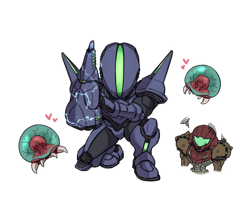 samus aran, metroid, sylux, and mochtroid (metroid and 2 more) drawn by wakaba_(wata_ridley)