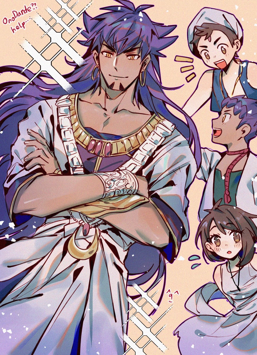 gloria, leon, hop, morgiana, aladdin, and 2 more (pokemon and 2 more) drawn by chiyo_(miichiyochin)