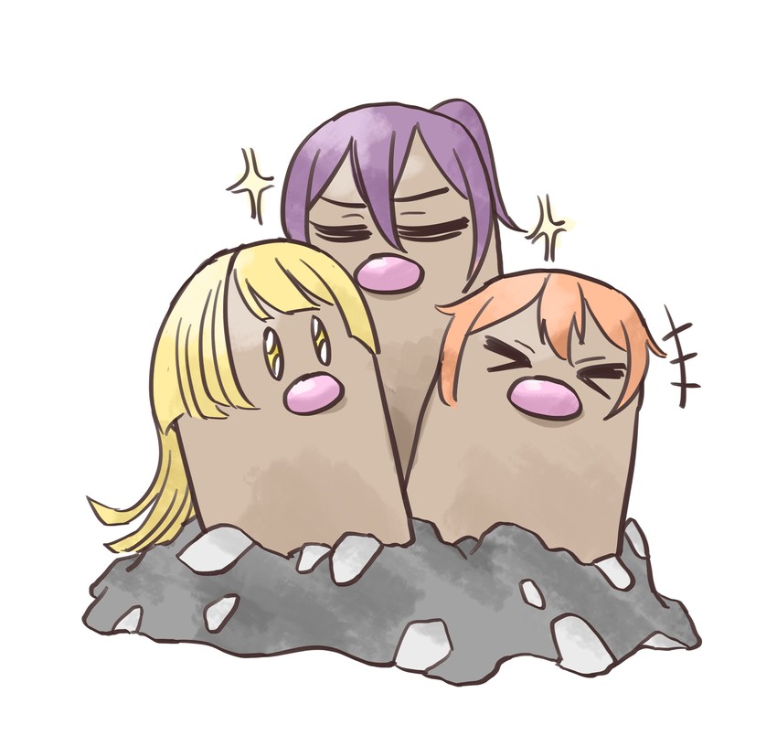 tsurumaki kokoro, seta kaoru, dugtrio, and kitazawa hagumi (pokemon and 1 more) drawn by zeeto
