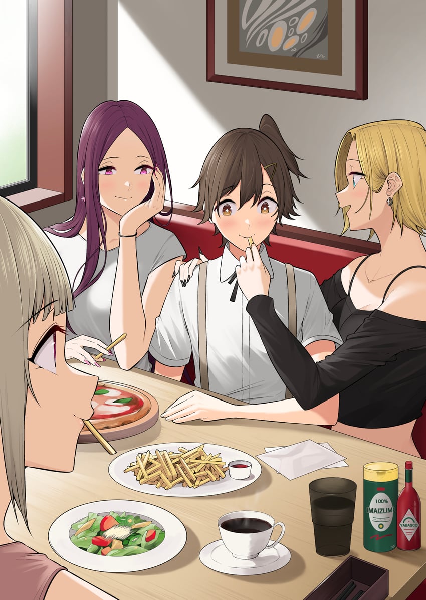 imaizumi, sasaki yukina, kurumizaka ruri, and hamazaki reina (imaizumin-chi wa douyara gal no tamariba ni natteru rashii) drawn by nori_gorou
