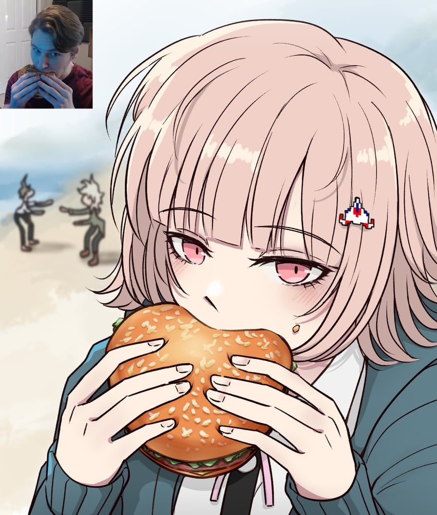 nanami chiaki, komaeda nagito, hinata hajime, and jerma985 (danganronpa and 4 more) drawn by kmnm_1403