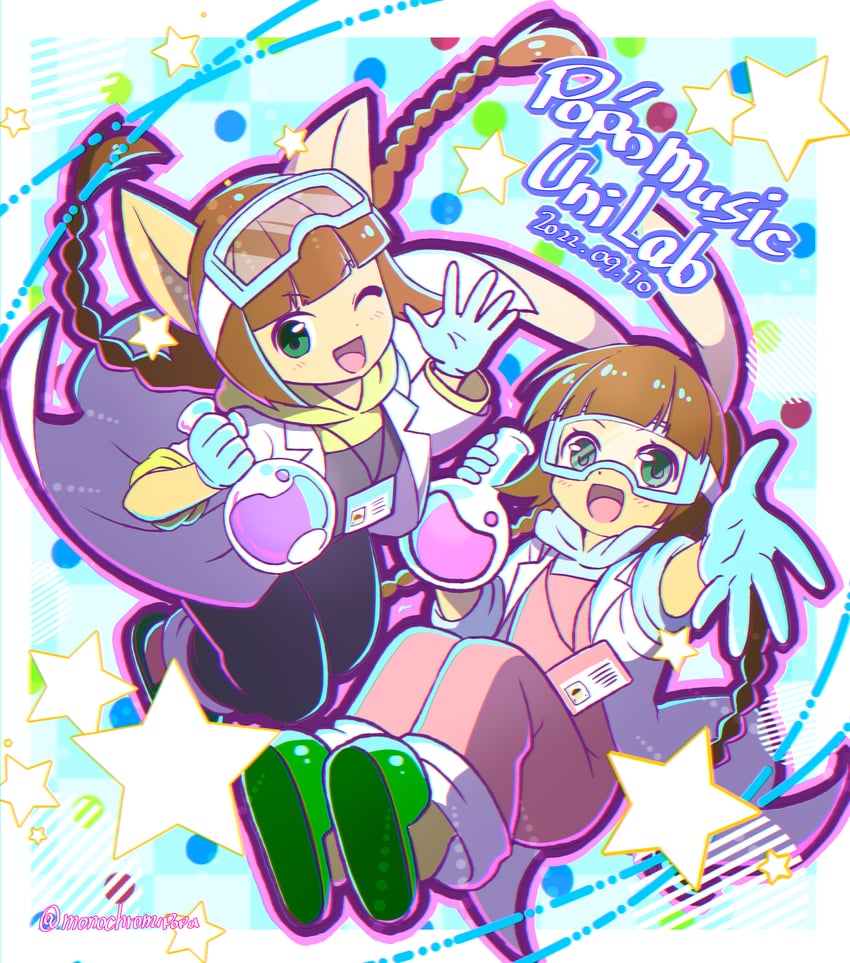 mimi and nyami (bemani and 1 more) drawn by monochromupopu