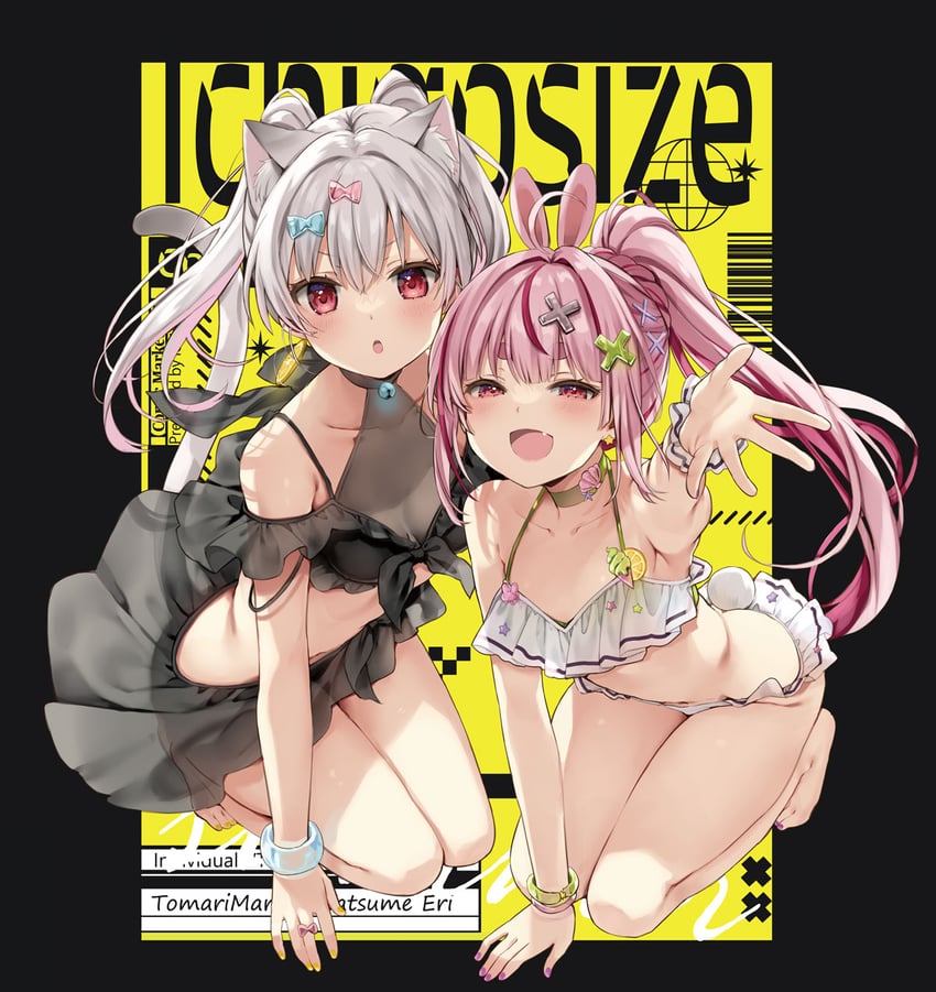 tomari mari and natsume eri (indie virtual youtuber) drawn by natsume_eri