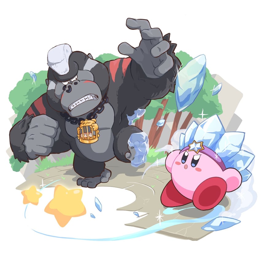kirby, waddle dee, ice kirby, and gorimondo (kirby and 1 more) drawn by poyo_party