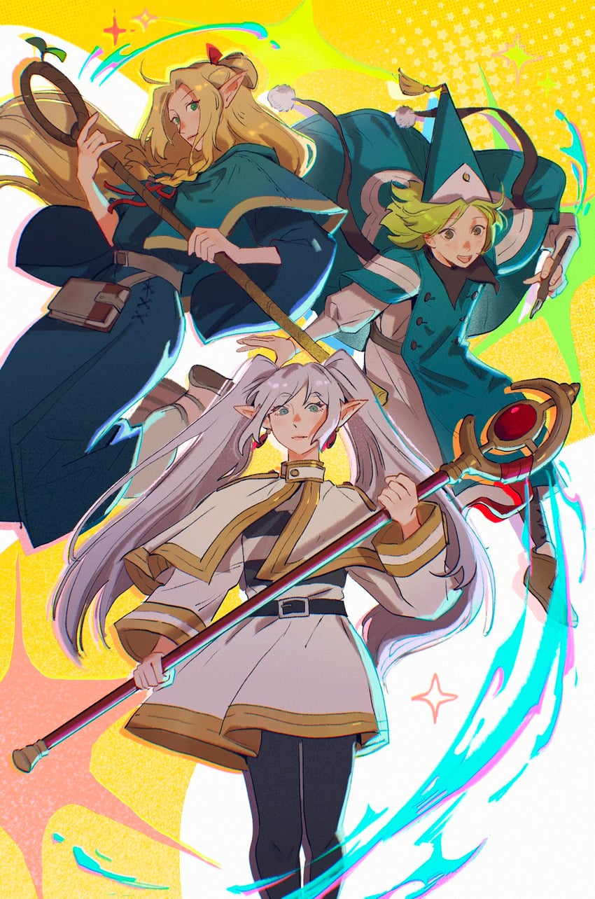 frieren, marcille donato, and coco (sousou no frieren and 2 more) drawn by jenishiiarts