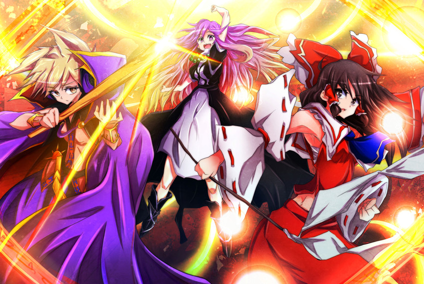 hakurei reimu, hijiri byakuren, and toyosatomimi no miko (touhou and 1 more) drawn by baba_(baba_seimaijo)