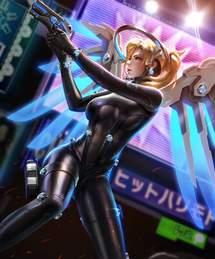 mercy (overwatch and 2 more) drawn by liang_xing