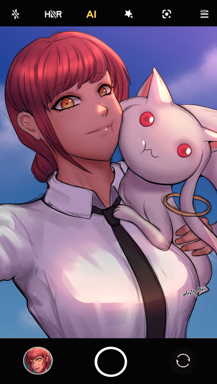 kyubey and makima (mahou shoujo madoka magica and 1 more) drawn by fluffydus