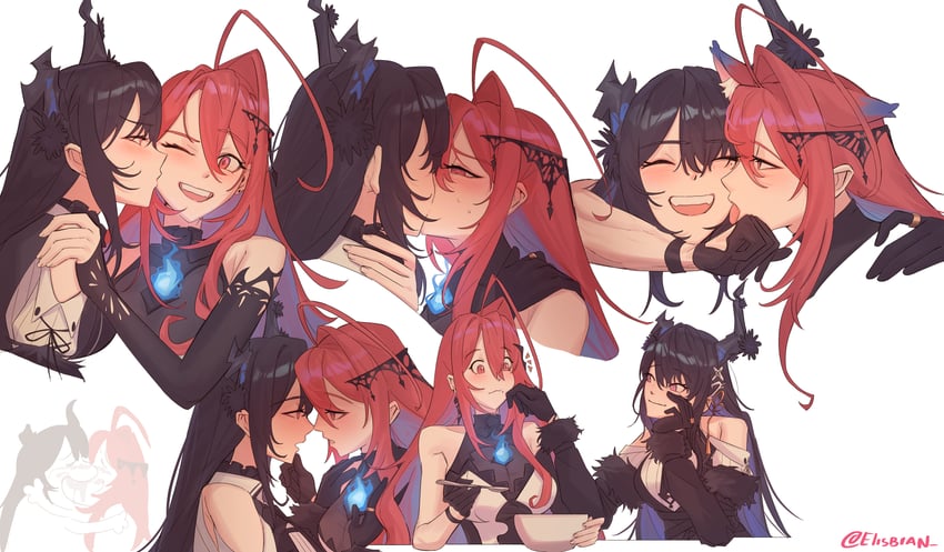 nerissa ravencroft and elizabeth rose bloodflame (hololive and 1 more) drawn by elisbian