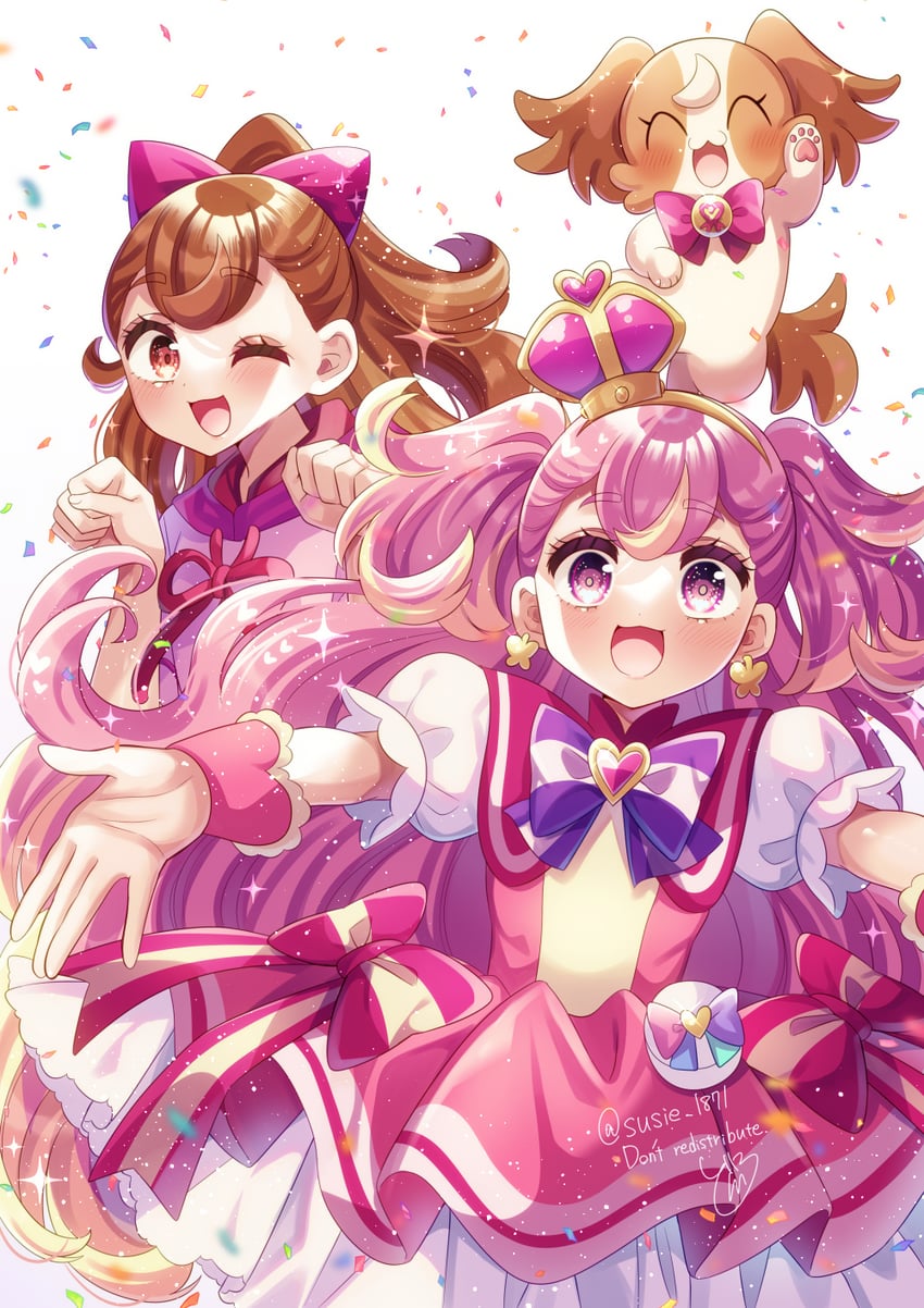 inukai komugi and cure wonderful (precure and 1 more) drawn by doroshii