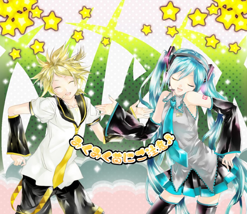 hatsune miku and kagamine len (vocaloid) drawn by ebisu_kana