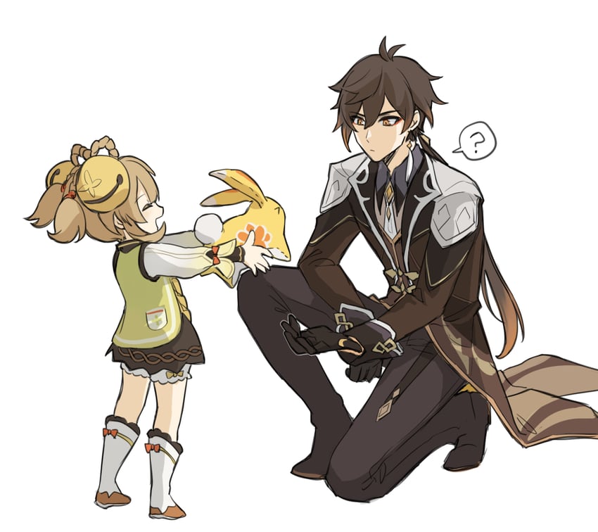 zhongli, yaoyao, and yuegui (genshin impact) drawn by resso_(resso_oo)
