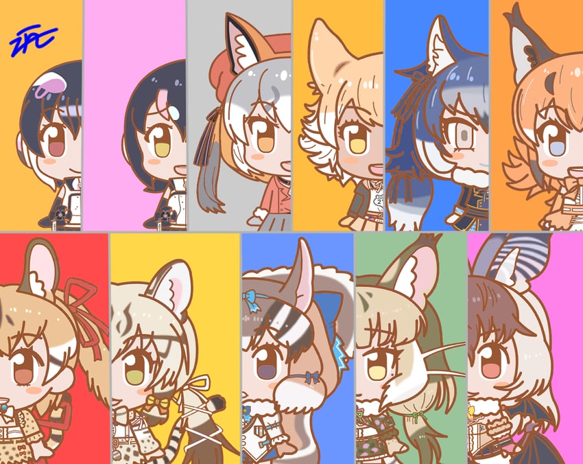 island fox, humboldt penguin, caracal, brown long-eared bat, coyote, and 6 more (kemono friends and 2 more) drawn by ef63_11