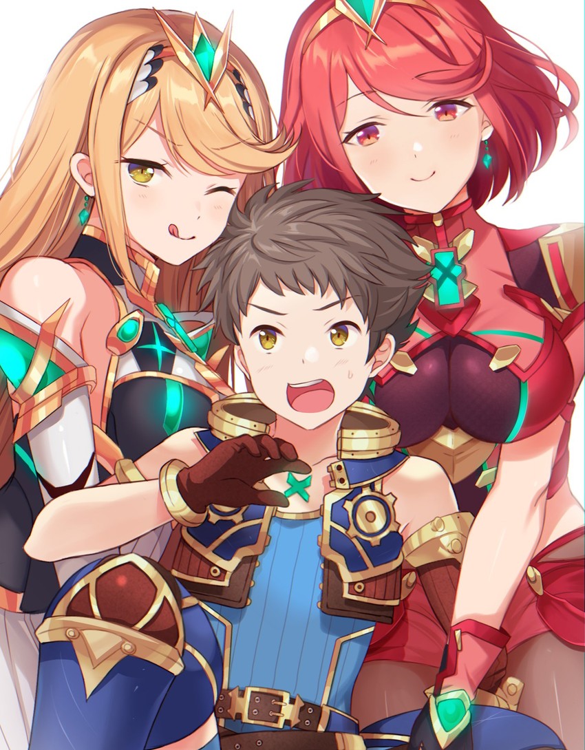 pyra, rex, and mythra (xenoblade chronicles and 2 more) drawn by 2nske_poke