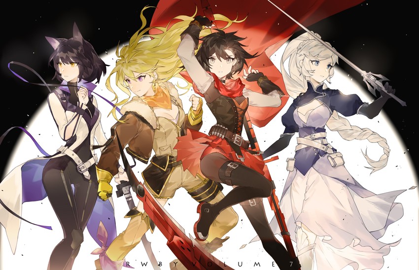ruby rose, weiss schnee, yang xiao long, and blake belladonna (rwby) drawn by yuji_(fantasia)