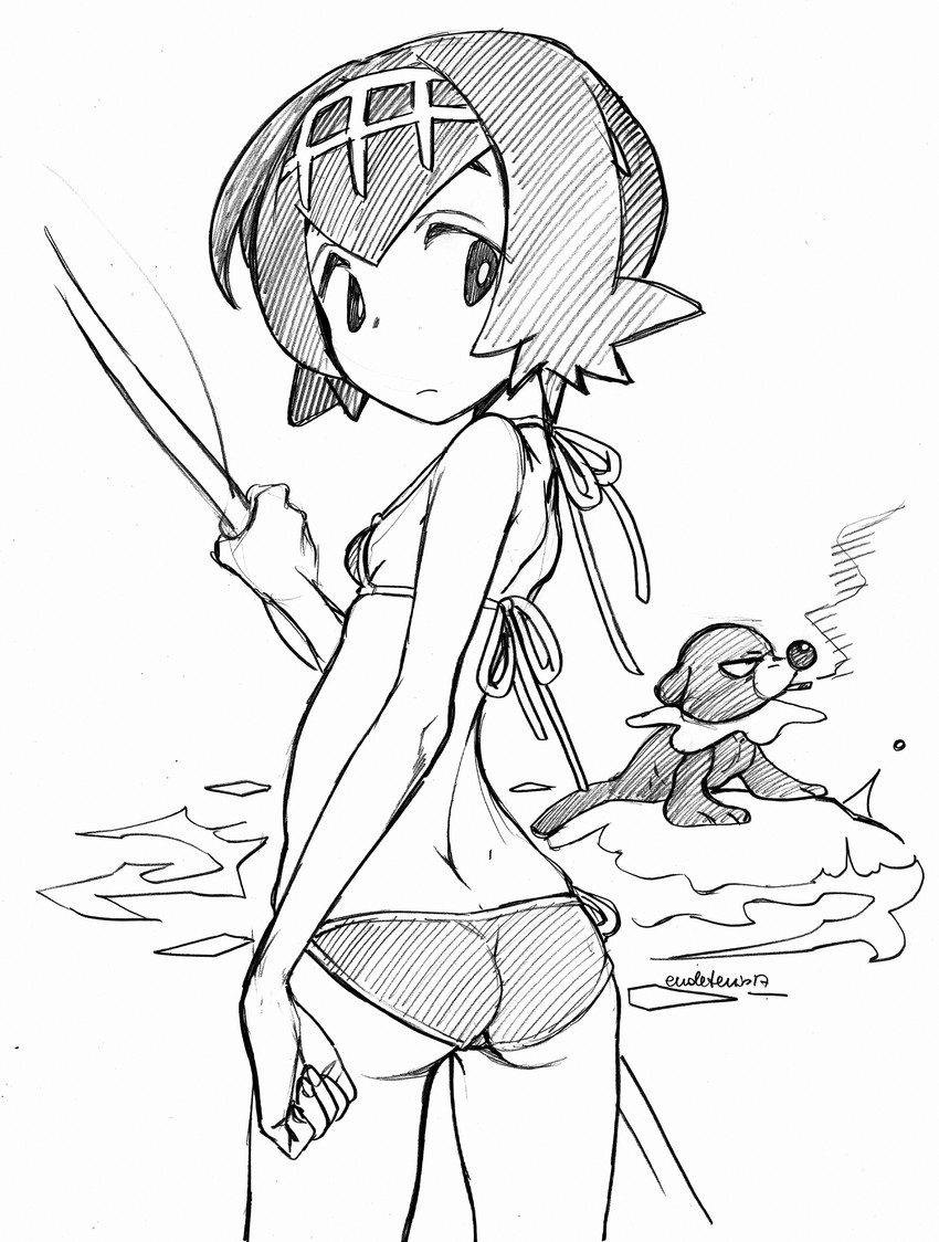 lana and popplio (pokemon and 1 more) drawn by eudetenis