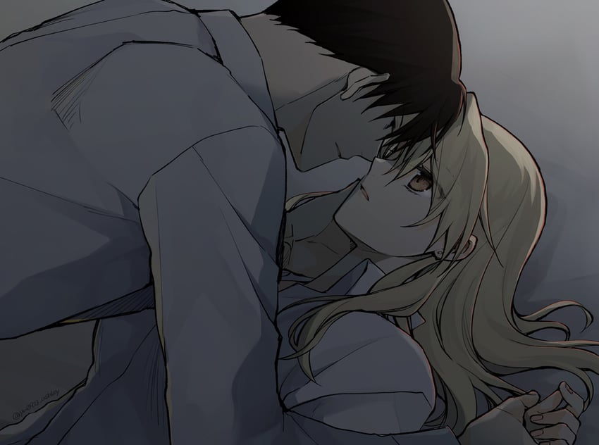 riza hawkeye and roy mustang (fullmetal alchemist) drawn by takafuji_yuna
