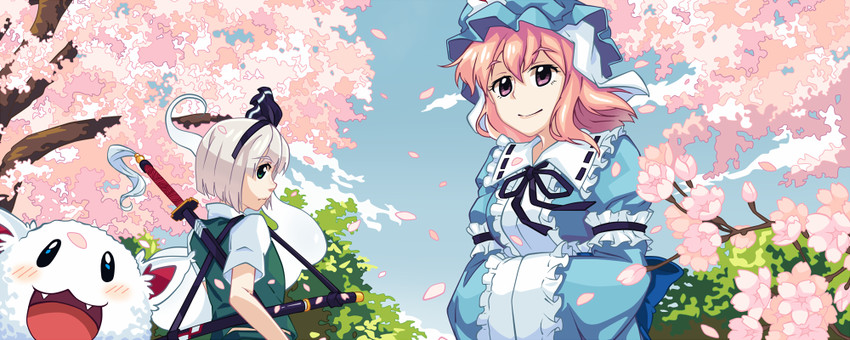 konpaku youmu and saigyouji yuyuko (touhou) drawn by takezaka_tarou