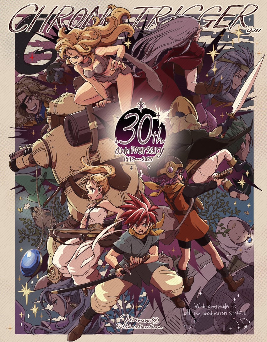 lucca ashtear, kid, crono, marle, ayla, and 6 more (chrono trigger) drawn by maruno