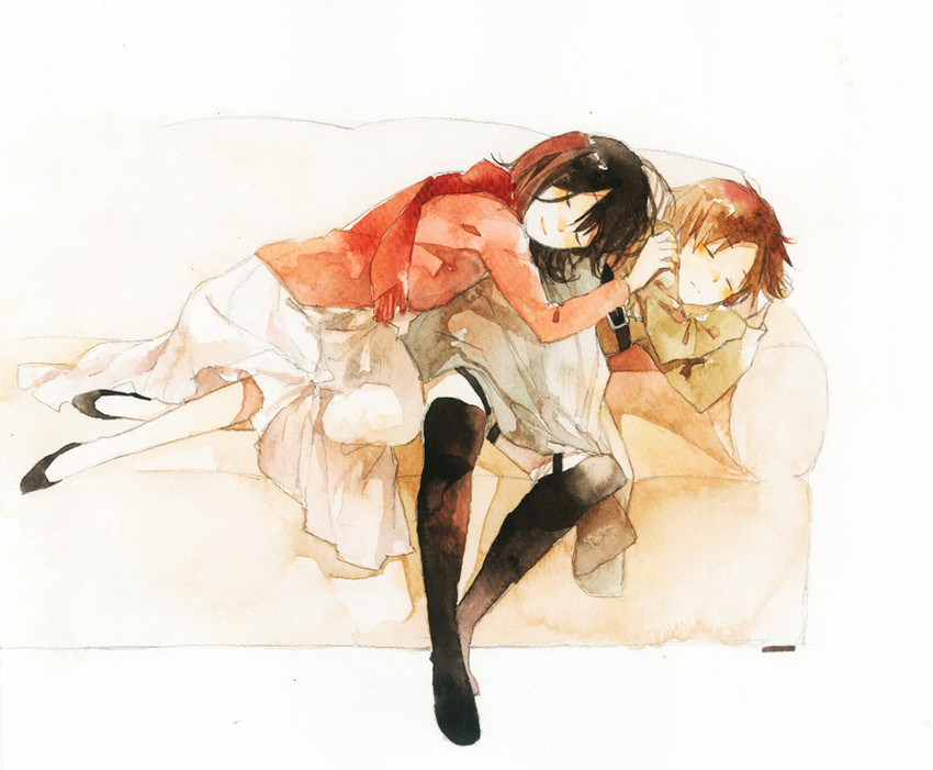 mikasa ackerman and eren yeager (shingeki no kyojin) drawn by lilee_(llaynie)