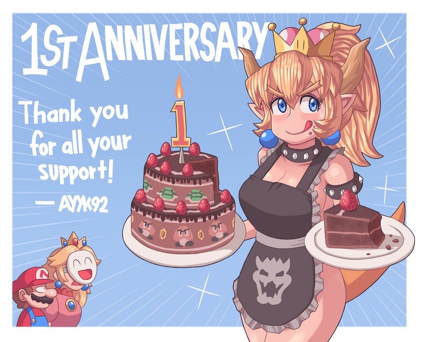 princess peach, mario, bowsette, and goomba (mario and 1 more) drawn by ayyk92