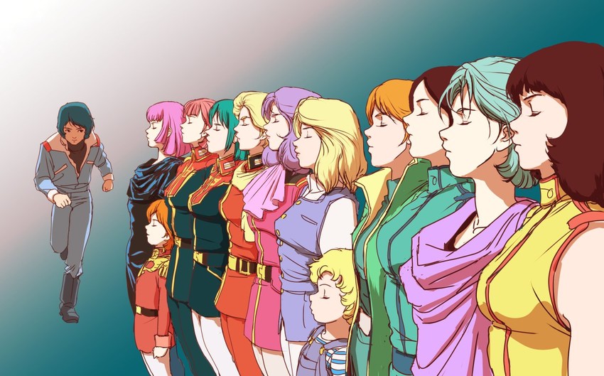 kamille bidan, haman karn, mineva lao zabi, fa yuiry, four murasame, and 8 more (gundam and 2 more) drawn by teikoku_jokyoku
