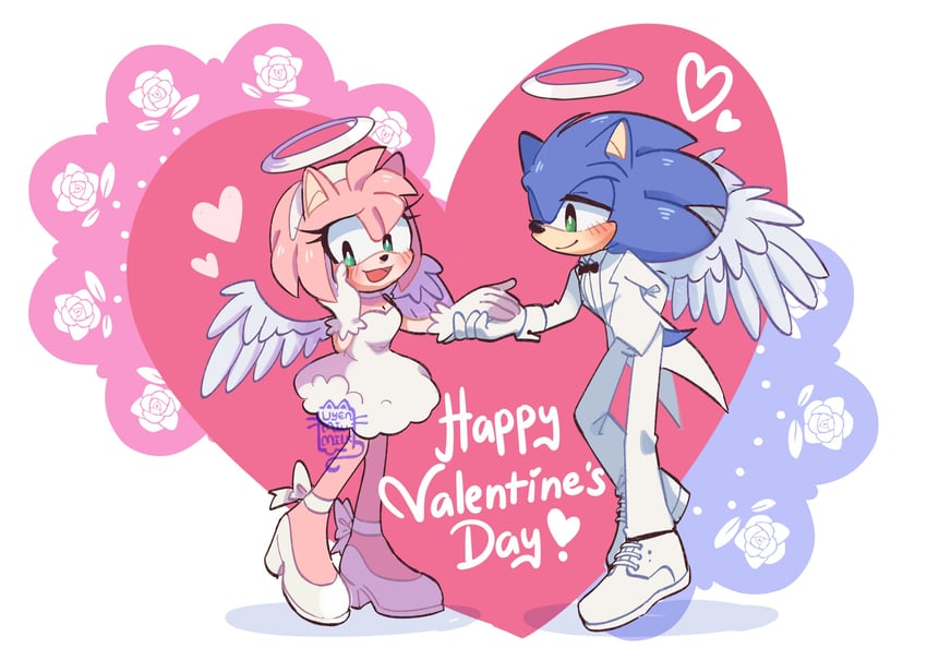 sonic the hedgehog and amy rose (sonic) drawn by uyenmiumilk