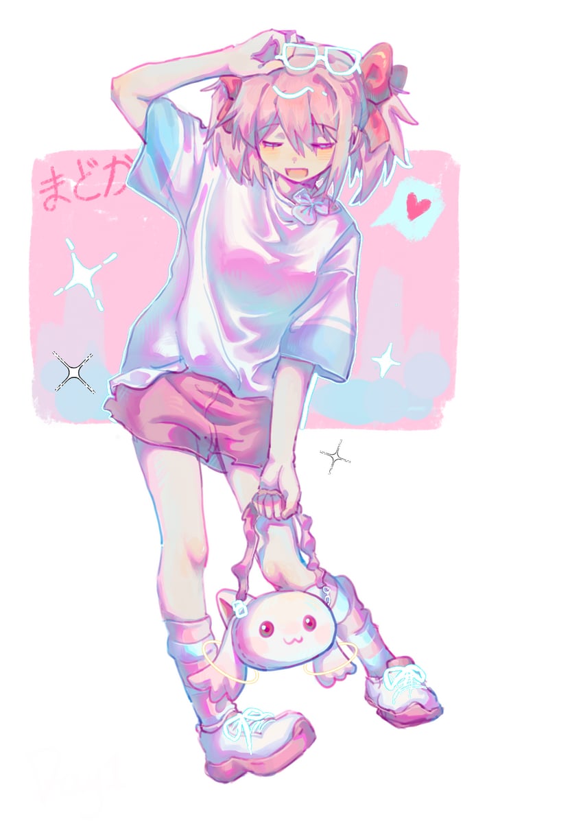 kaname madoka and kyubey (mahou shoujo madoka magica) drawn by xili_yoxili